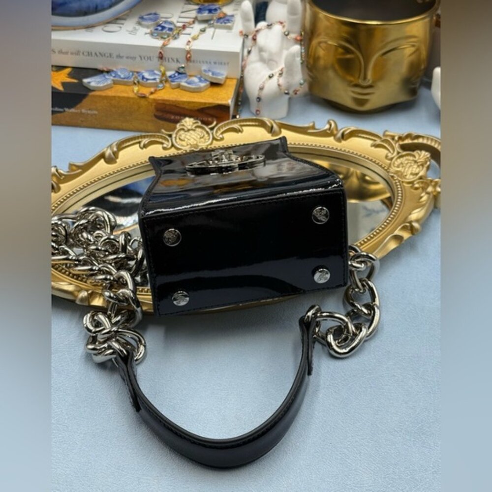 🆕 VIVIENNE WESTWOOD 🧿 NWOT Black Patent Leather Kelly Small Top Handle - AUTH - Picture 13 of 16